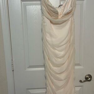 Oh Polly Cream Strapless Draped Dress